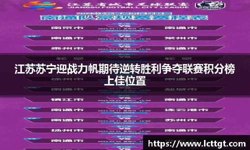 江苏苏宁迎战力帆期待逆转胜利争夺联赛积分榜上佳位置